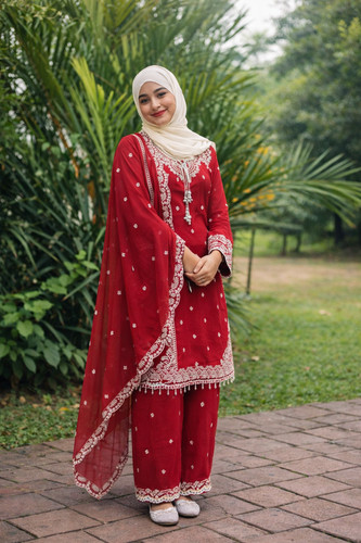 Ensemble salwar kameez rose - kameez,
