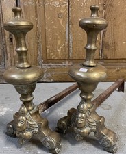 Paire de Chenets au Marmousets Bronze XVIIIeme Ancien Chenet Cheminée Château