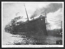 1929  --  LE PAQUEBOT EN ACHEVEMENT EUROPA EN FLAMMES . PORT DE HAMBOURG . 3W890