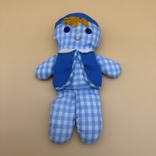 Ancienne peluche poupée chiffon bleu carreaux FISHER PRICE 1977 Vintage
