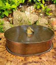 Ancienne Bouillotte Ovale Cuivre XIXe 35 cm Soudure Dents de Loup Bouchon Laiton