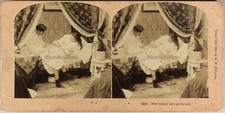 USA La vie du couple avec le bébé au lit 1899 Photo Stereo Vintage Albumine 