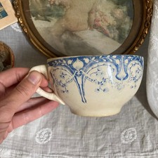 Ancien grande tasse Creil & Montereau faience 19eme Labrador Art nouveau bleu
