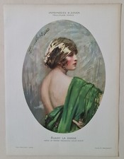 F. Vallet Bisson Avant la danse 1924 Estampe en couleur Portrait Femme