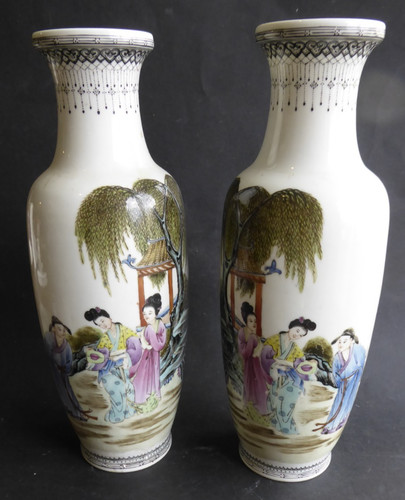 Paire vases chinois peint - de,