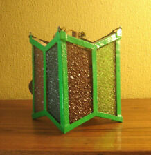 ANCIENNE LANTERNE SUSPENSION MÉTAL PLAQUES VERRE GRANITÉ MULTICOULEURS