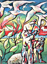 "THE SKY..." PEINTURE TOILE ENCHASSEE 100 x 73 CM BEAU TABLEAU UNIQUE SIGNEE GOL