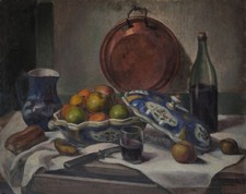 Marcel ROCHE Nature morte au compotier et à la bassine de cuivre 1930 huile