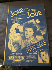"Partition Joue contre Joue Yvette Giraud Anny Flore 1945 Music Sheet"