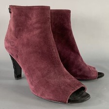 Bottes À Talons À Zip Latéral En Suède Bourgogne Taille 8,5 CHANEL