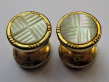 Anciens Boutons de Manchette couleur or nacre rond gravé bijou vintage 5508