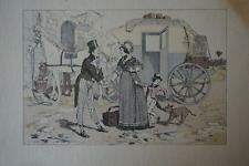 BELLE GRAVURE COULEUR  CARRICATURE dlg CECIL ALDIN CHEVAUX FEMME HOMME 1900
