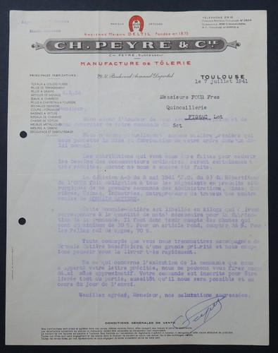 Facture toulouse 1952 - toulouse,