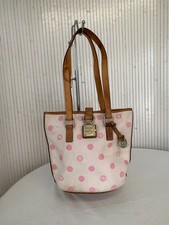 Mini Sac seau Dooney & Bourke Toile rose à pois et cuir marron S048