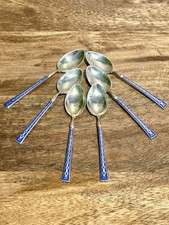 6 Petites Cuillères Argent Massif & Email - Birmingham 1968 - Turner & Simpson