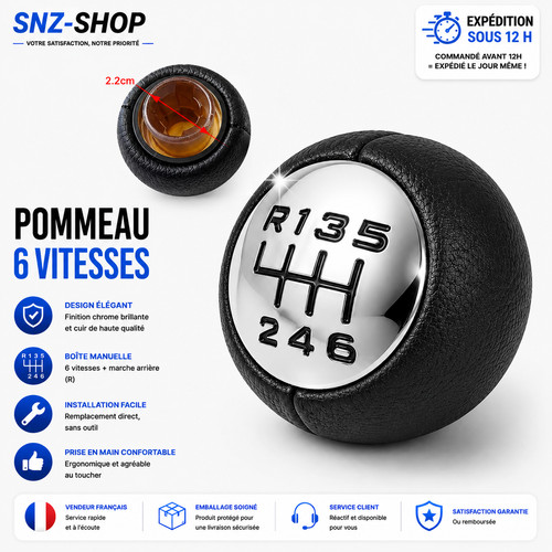 Pommeau levier vitesse 6 - levier,