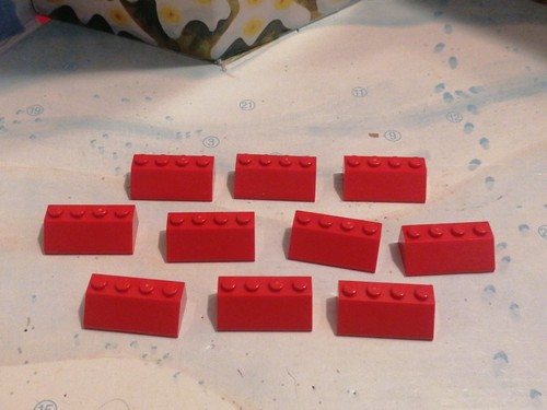 Lego red slope bricks ref - lego(x10),