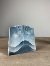 VASE MODERNE porcelaine  VIREBENT BLEU JAPONISME PAYSAGE EVENTAIL DESIGN VINTAGE