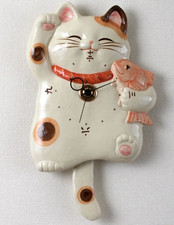 Pendule murale chat chanceux Maneki neko vaisselle japonaise poterie main droite