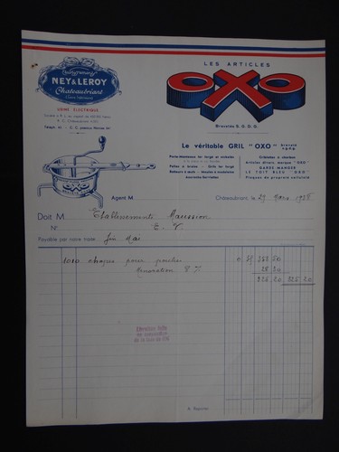 Facture oxo 1938 ney leroy - oxo, &