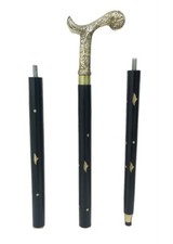 Antique Victorien Derby Style Noir 3 Pli Bâton de Marche en Bois Pour Cadeau