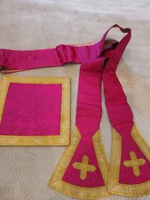 ANCIENNE BOURSE & ETÔLE/soie Framboise/a Restaurer/RELIGIEUX/NO CHASUBLE/NO AUBE