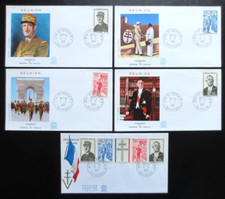 🧿 - 5 x  ENVELOPPES 1er. JOUR DE GAULLE 1971 - OBLITÉRÉES ST DENIS  - RÉUNION