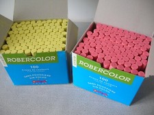 Lot de 2 boîtes de craies jaune et rose Robercolor tableau d'école vintage