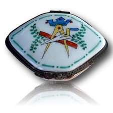Pilulier Maçonnique en Porcelaine Équerre Compas