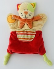 5844?Doudou Marionnette Chat Baby Luna Rouge Jaune Vert Orange