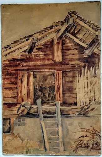 Lavis aquarelle vieux chalet - aquarelle,