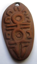 Ancien grand PENDENTIF ETHNIQUE terre cuite marron TRIBAL rare bijou vintage 621