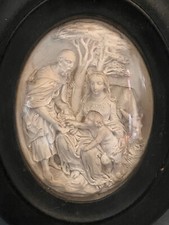 Reliquaire la Sainte Famille  - Platre & bois & verre bombé XIXe