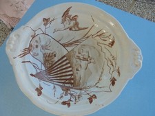 PLAT ANCIEN EN FAÏENCE DE LUNEVILLE DECOR JAPONISANT EVENTAIL RAT OISEAU