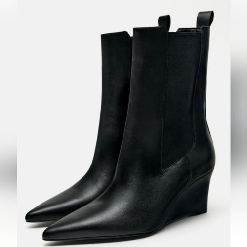 Zara leather wedge ankle - zara,