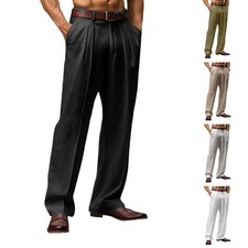 Pantalon de costume droit décontracté homme couleur unie taille haute coupe am