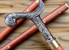 Canne de marche à poignée derby en laiton floral : aide à la mobilité vintage...