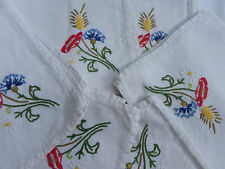 6 SERVIETTES DE TABLE EN COTON LIN BLANC BRODÉES MAIN FLEURS DES CHAMPS BLEUET..