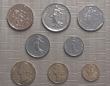 France, série 8 pièces de nouveaux francs, 5, 10,20 cts, 1/2, 1, 2, 5, 10 francs