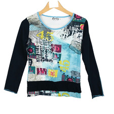 Zelia Haut Femme Taille S Multicolore Manches Longues Imprimé Graphique Chic