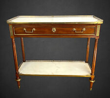 DESSERTE XVIIIe EPOQUE LOUIS EN ACAJOU ORNÉ DE BRONZE A 2 PLATEAUX MARBRE BLANC