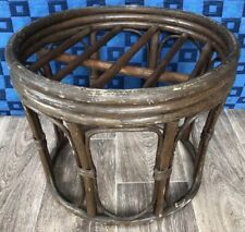 Ancien Tabouret / Pouf Vintage En Rotin Ton Foncé H 34 D 45 Cm #1