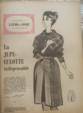 PATRON JUPE CULOTTE  FEMME TAILLE 44  42 46 L'ECHO DE LA MODE N°6  1960