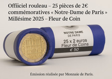 Rouleau officiel 25 x 2 Euro - Notre Dame de Paris 2025 - FDC -Authentique -Neuf