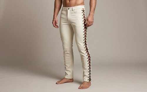 Pantalon cuir moto blanc - cuir, de