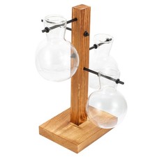 Vase en verre de bureau avec support en bois, Vase hydroponique, Vase domestique