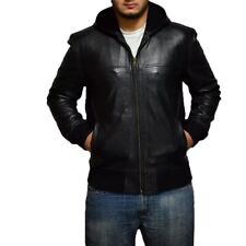 Blouson en cuir à capuche