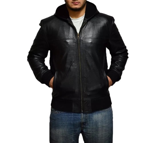 Blouson cuir capuche - en,