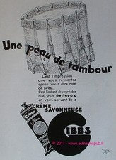 PUBLICITE CREME SAVON GIBBS RASAGE POUR LA BARBE TAMBOUR DE 1931 FRENCH ADVERT