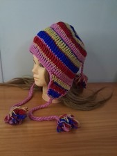 Bonnet Tu Femme Pompon Rose Hiver Fait Main  100%laine Népal